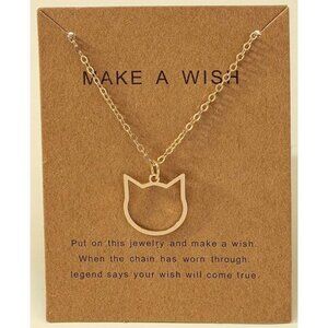 NEW Trendy Cute CAT Face Outline Gold Plated Necklace 15.75"